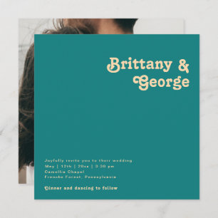 Modern Retro   Teal Square Photo Wedding Invitation