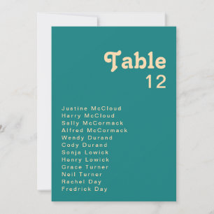 Modern Retro   Teal Table Number Chart