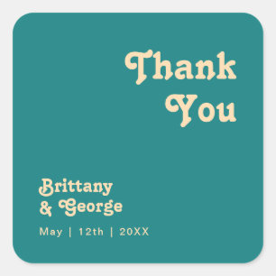 Modern Retro Teal Thank You Wedding Favour Square Sticker