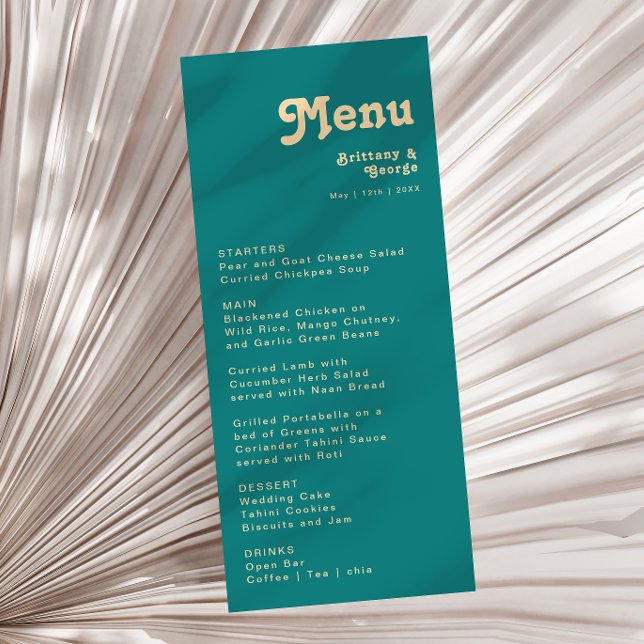 Modern Retro | Teal Wedding Dinner Menu (Creator Uploaded)