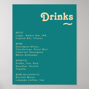 Modern Retro   Teal Wedding Drinks Menu Sign