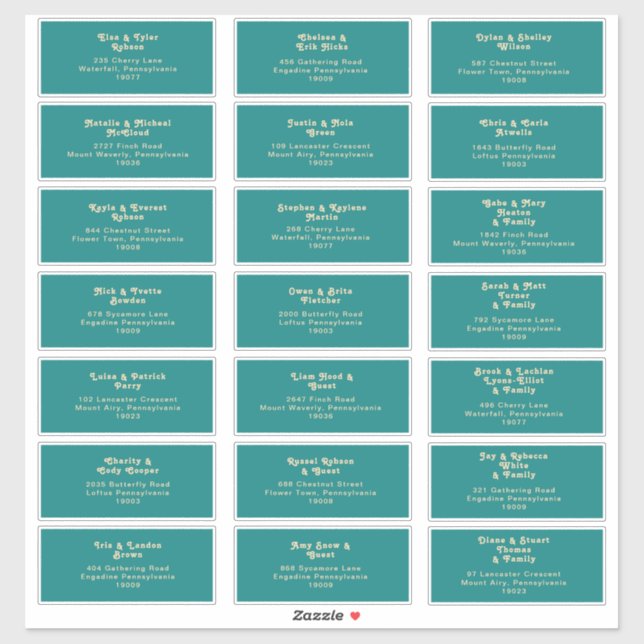 Modern Retro | Teal Wedding Guest Address Sticker (Sheet)
