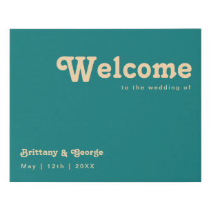 Modern Retro   Teal Welcome Faux Canvas Print