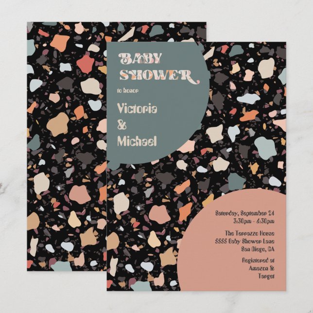 Modern Retro Terrazzo Baby Shower Invitation (Front/Back)