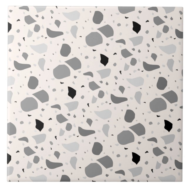 Modern Retro Terrazzo Monochrome Pattern Tile (Front)