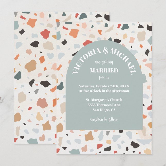 Modern Retro Terrazzo Wedding Arch Invitation (Front/Back)