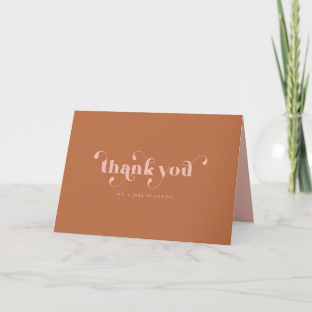 Modern Retro Thank You Wedding Photo | Brown Peach (Front)