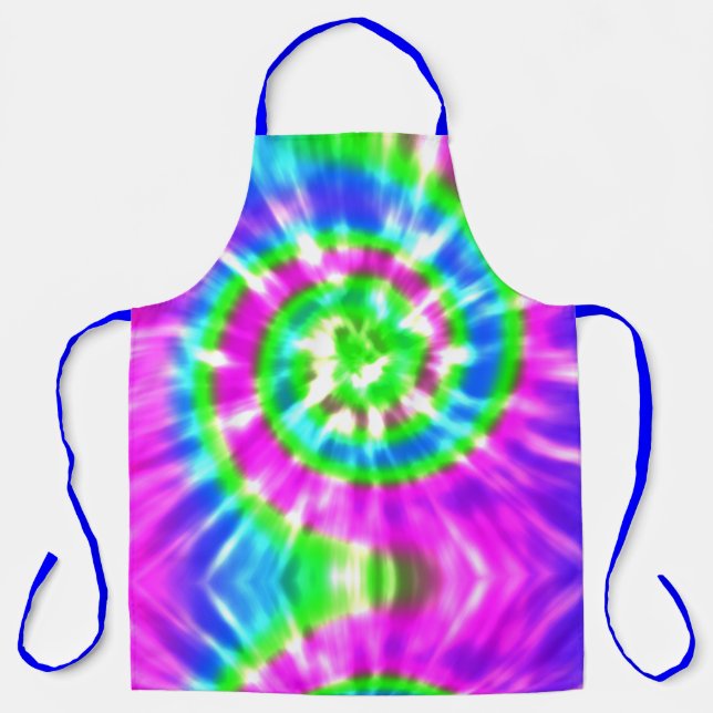 Modern Retro Tie Dyed Pink Turquoise Blue Apron (Front)