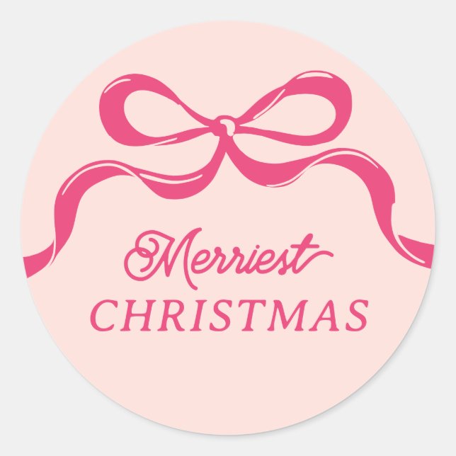 Modern Retro Trendy Christmas Pink Bows Holiday  Classic Round Sticker (Front)
