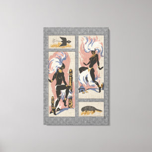 Modern Retro Tribal Dancers_Black_Gray_Pink_Blue Canvas Print