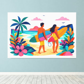 Modern retro tropical surf 01 canvas print