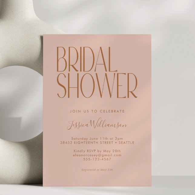Modern Retro Typography Blush Rust Bridal Shower Invitation (Creator Uploaded)