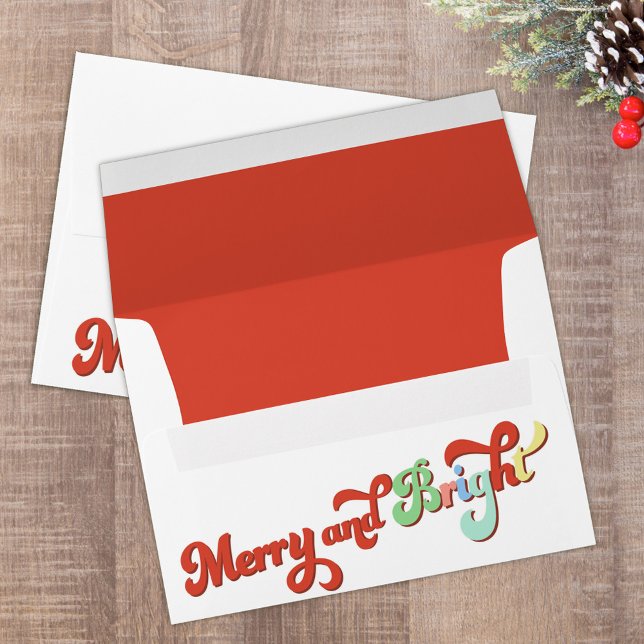 Modern Retro Typography Cute Christmas  Envelope (Merry and Bright Holiday custom envelope. )