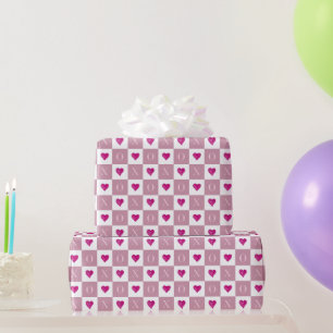 Modern Retro Valentine Pink Hearts XO Checks Wrapping Paper