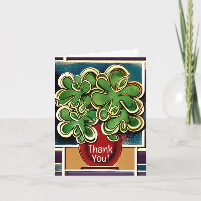 Modern Retro Vase of Shamrocks|Clovers Thank You Card (Front)