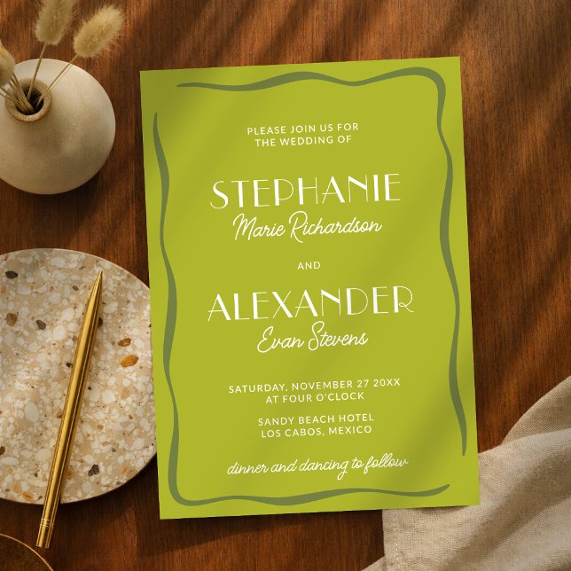 Modern Retro Vibrant Bold Citrus Green Wedding Invitation (Creator Uploaded)