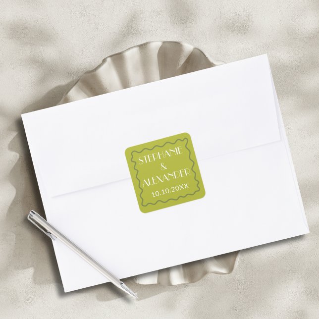 Modern Retro Vibrant Bold Citrus Green Wedding Square Sticker (Creator Uploaded)