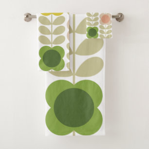 Modern Retro Vintage, Charm Summer Flower Stem Bath Towel Set