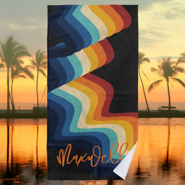Modern Retro Vintage Rainbow Stripes Beach Towel (Creator Uploaded)