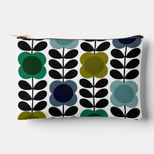 Modern Retro Vintage Spot Flowers Stem, Blue green Accessory Pouch