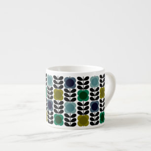 Modern Retro Vintage Spot Flowers Stem, Blue green Espresso Cup