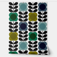 Modern Retro Vintage Spot Flowers Stem, Blue green