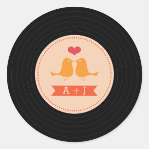 Modern Retro Vinyl Record Love Birds Blush Classic Round Sticker