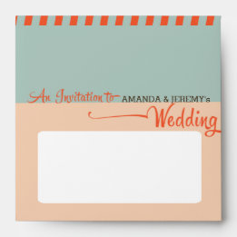 Modern Retro Vinyl Record Orange Sky Blue Wedding Envelopes