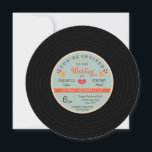 Modern Retro Vinyl Record Orange Sky Blue Wedding Invitation<br><div class="desc">Channel the 1950s and 60s and set a funky tone to your event with this fun retro wedding invitation set! A vinyl record shaped invitation with a charming vintage inspired design adorned with hearts, birds, and banner is the star of this collection. Colours can be customised to suit your motif,...</div>