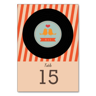 Modern Retro Vinyl Record Sky Blue Orange Wedding Table Number