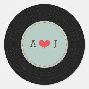 Modern Retro Vinyl Record Wedding Blue Envelope Classic Round Sticker