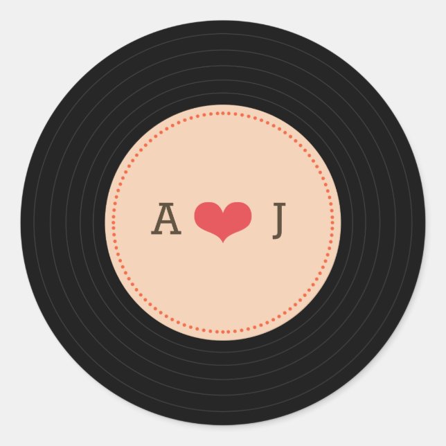 Modern Retro Vinyl Record Wedding Blush Envelope Classic Round Sticker (Front)