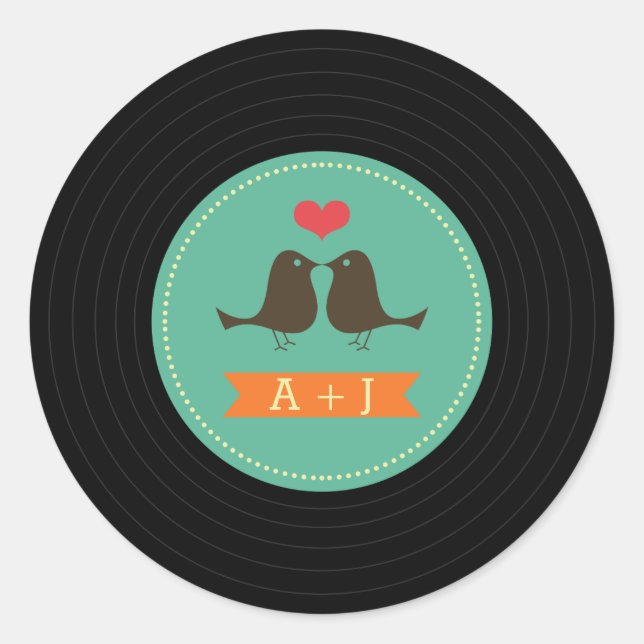 Modern Retro Vinyl Record Wedding Classic Round Sticker (Front)