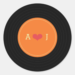 Modern Retro Vinyl Record Wedding Classic Round Sticker