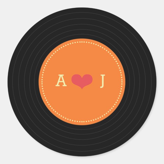 Modern Retro Vinyl Record Wedding Classic Round Sticker (Front)
