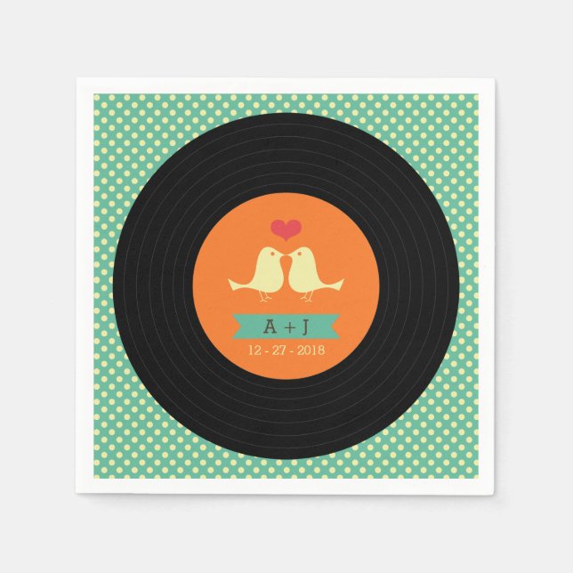 Modern Retro Vinyl Record Wedding Napkin (Front)