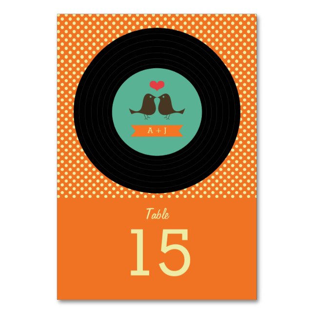 Modern Retro Vinyl Record Wedding Table Number (Front)
