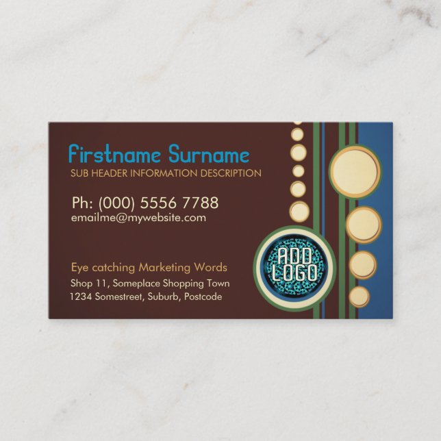 Modern Retro w/ Logo or Photo Business Per Business Card (Front)
