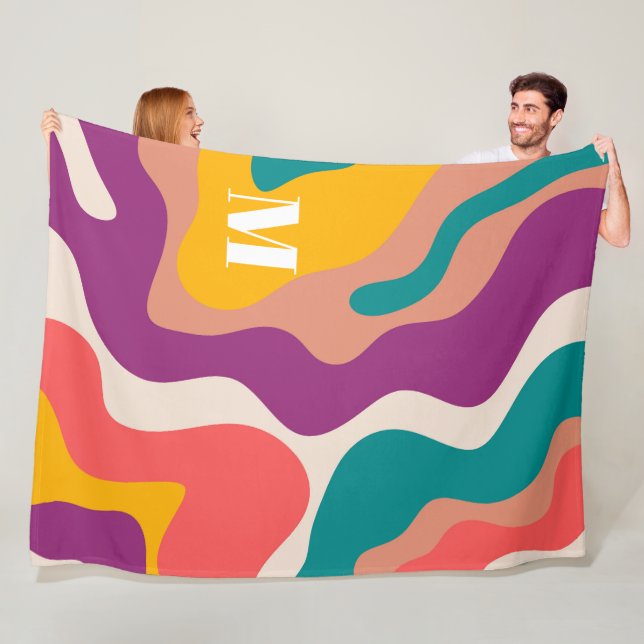 Modern Retro Wave Monogram Colourful  Fleece Blanket (In Situ)