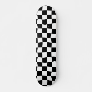 Modern Retro Wavy Checks - Black white P240431 Skateboard