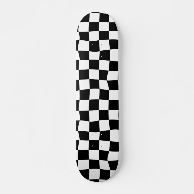 Modern Retro Wavy Checks - Black white P240431 Skateboard (Front)