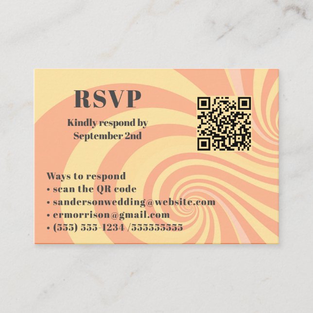 Modern Retro Wedding RSVP Online QR Code Photo  Enclosure Card (Front)