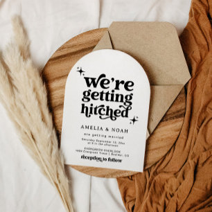 Modern Retro We're Getting Hitched Wedding Invite