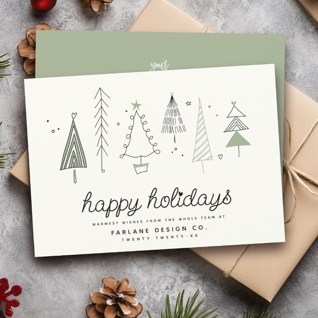 Modern Retro Whimsical Little Tree Business Logo Holiday Card (Creator Uploaded)