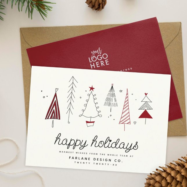 Modern Retro Whimsical Little Tree Business Logo Holiday Card (Creator Uploaded)