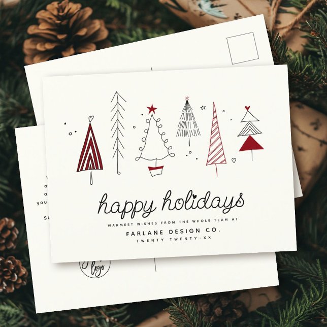 Modern Retro Whimsical Little Tree Business Logo Holiday Postcard (Creator Uploaded)