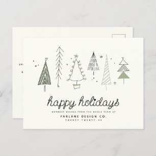 Modern Retro Whimsical Little Tree Business Logo Holiday Postcard