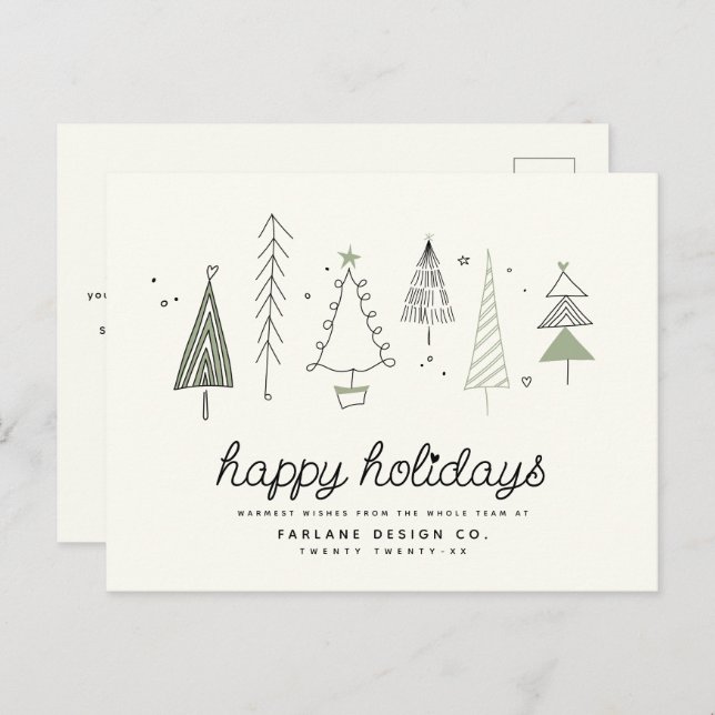 Modern Retro Whimsical Little Tree Business Logo Holiday Postcard (Front/Back)