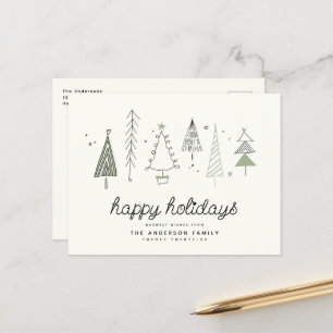 Modern Retro Whimsical Little Tree Forest Family Holiday Postcard