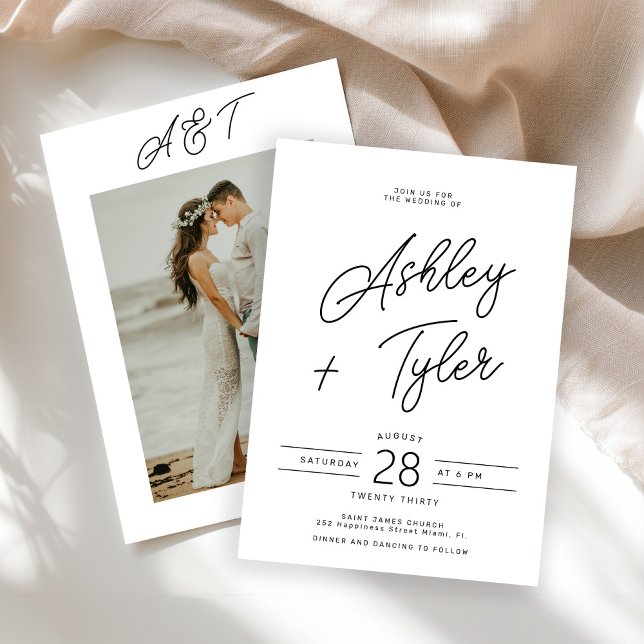 Modern retro whimsical script photo wedding invitation (Creator Uploaded)